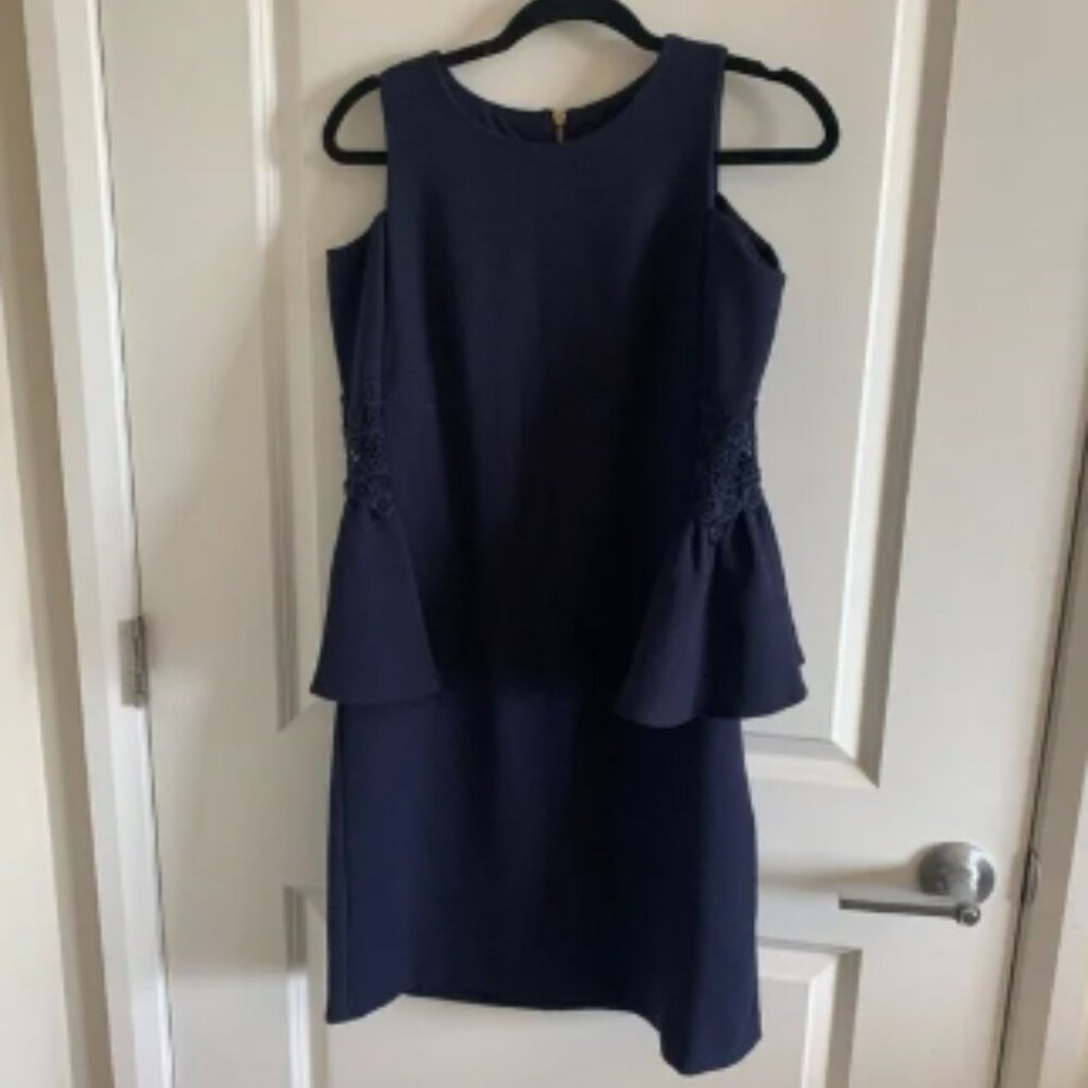 ELIZA J Lace Applique Crepe Cold Shoulder Cocktail Dress Black 6